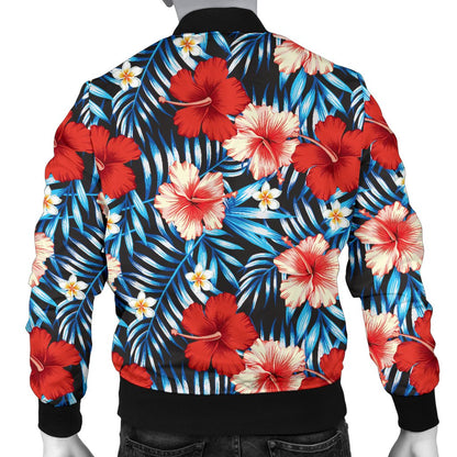 Red Hibiscus Blue Scene Men Casual Bomber Jacket
