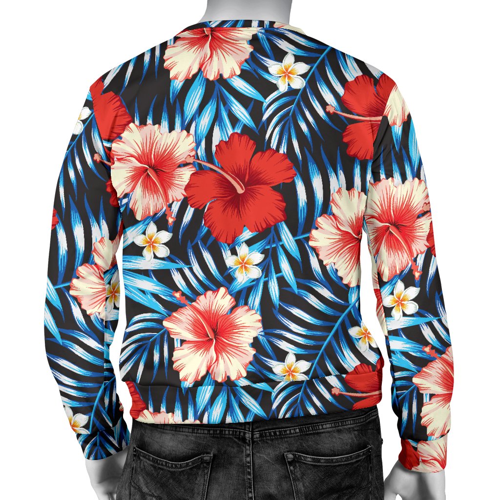 Red Hibiscus Blue Scene Men Crewneck Sweatshirt