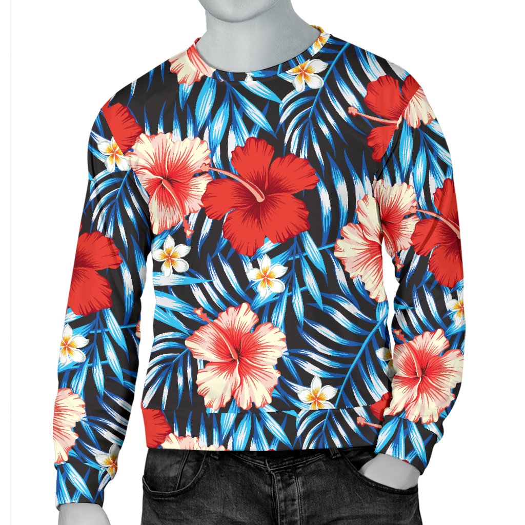 Red Hibiscus Blue Scene Men Crewneck Sweatshirt
