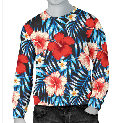 Red Hibiscus Blue Scene Men Crewneck Sweatshirt