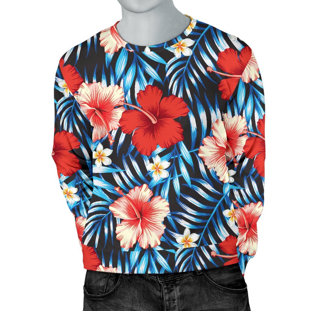 Red Hibiscus Blue Scene Men Crewneck Sweatshirt