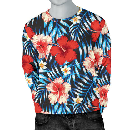 Red Hibiscus Blue Scene Men Crewneck Sweatshirt
