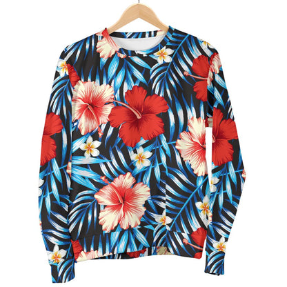 Red Hibiscus Blue Scene Men Crewneck Sweatshirt