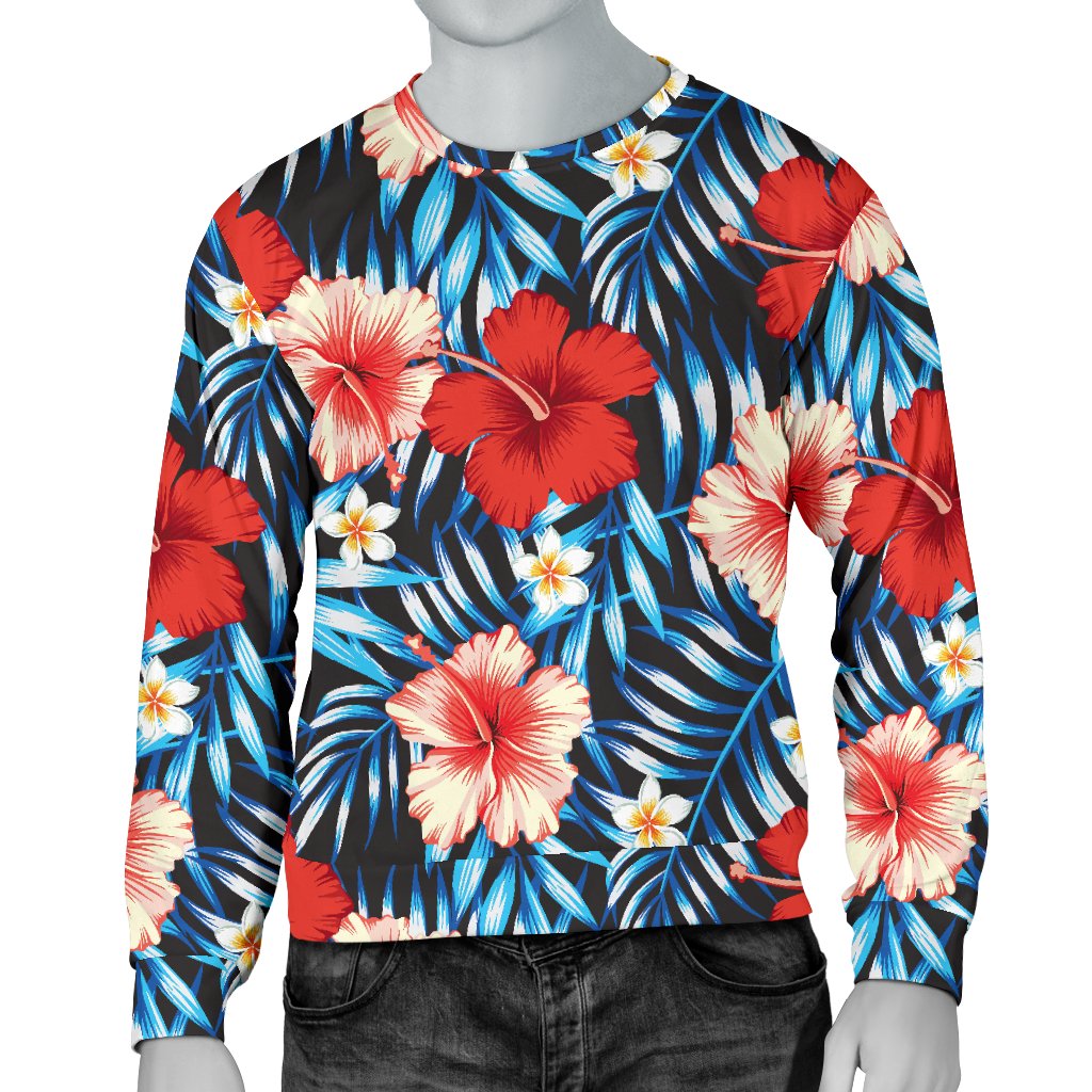 Red Hibiscus Blue Scene Men Crewneck Sweatshirt