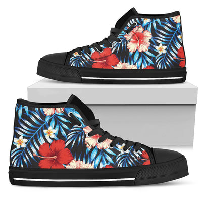 Red Hibiscus Blue Scene Men High Top Shoes