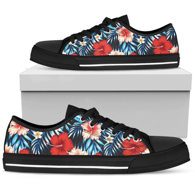 Red Hibiscus Blue Scene Men Low Top Shoes