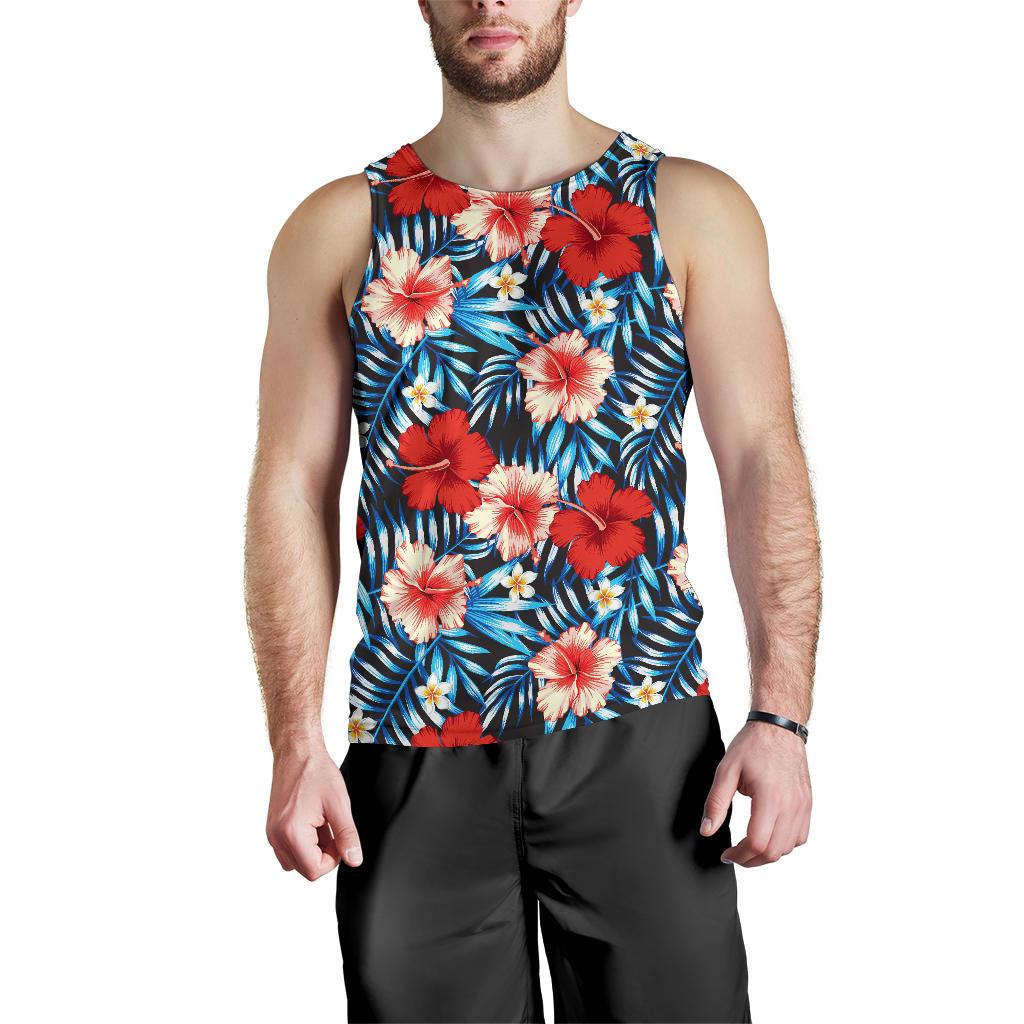 Red Hibiscus Blue Scene Men Tank Top