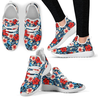 Red Hibiscus Blue Scene Mesh Knit Sneakers Shoes