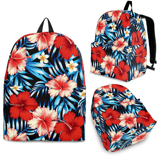 Red Hibiscus Blue Scene Premium Backpack