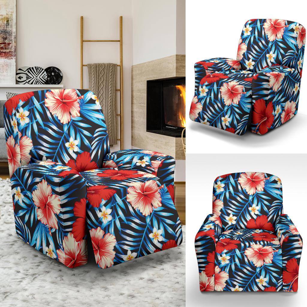 Red Hibiscus Blue Scene Recliner Slipcover-JORJUNE.COM