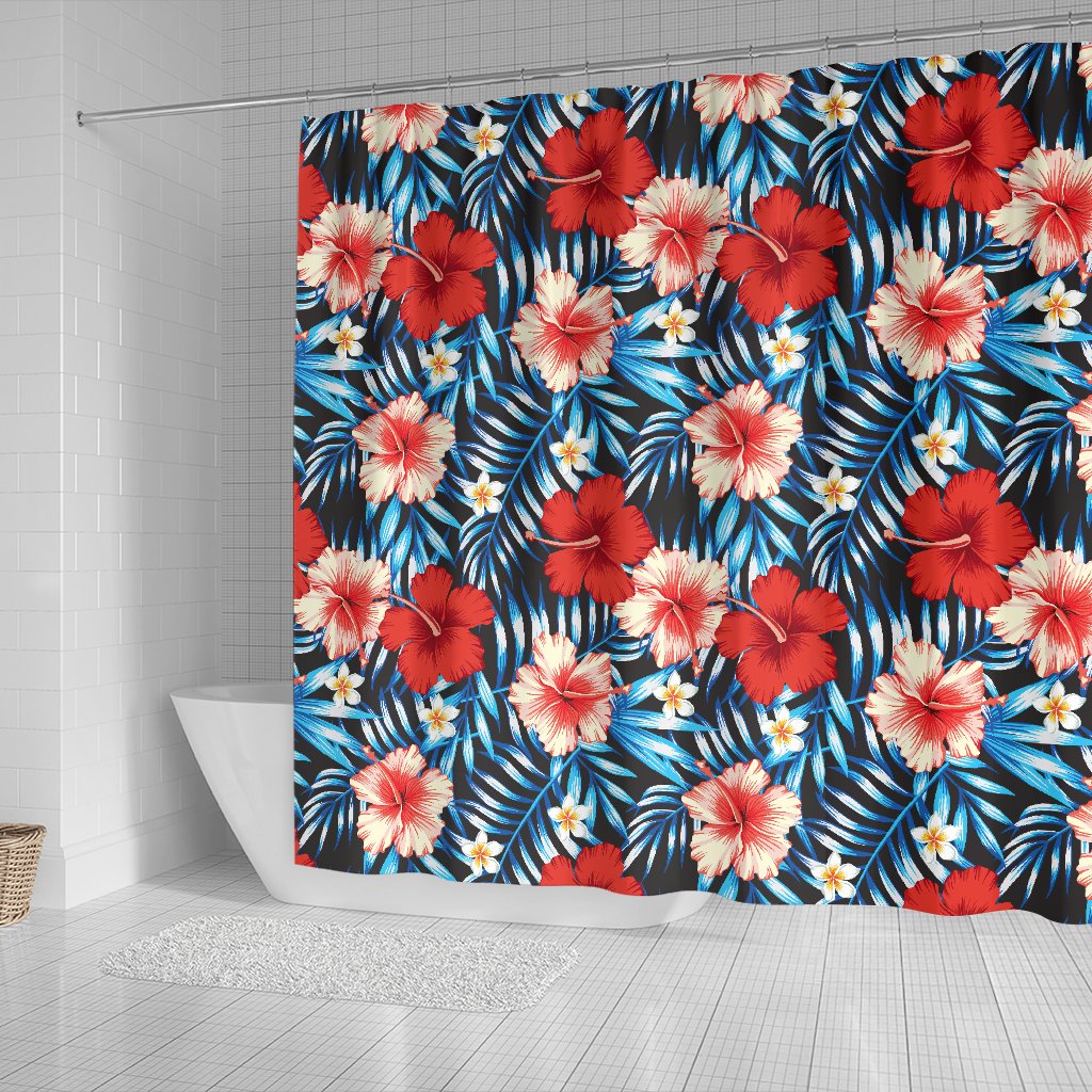 Red Hibiscus Blue Scene Shower Curtain