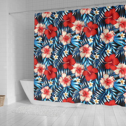 Red Hibiscus Blue Scene Shower Curtain