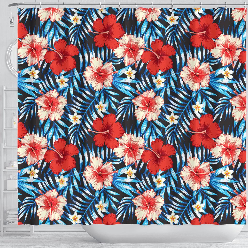 Red Hibiscus Blue Scene Shower Curtain