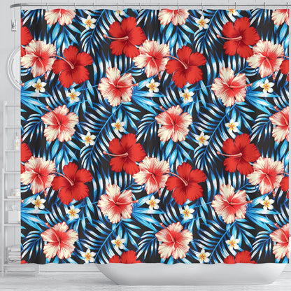 Red Hibiscus Blue Scene Shower Curtain