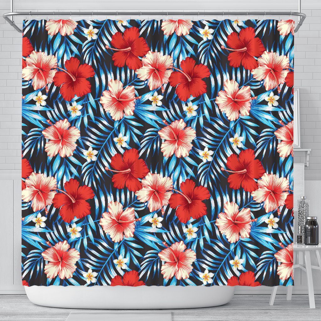 Red Hibiscus Blue Scene Shower Curtain