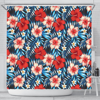 Red Hibiscus Blue Scene Shower Curtain