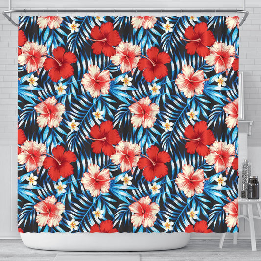 Red Hibiscus Blue Scene Shower Curtain