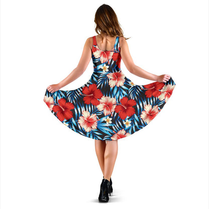 Red Hibiscus Blue Scene Sleeveless Mini Dress