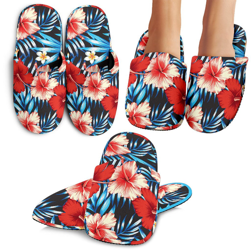 Red Hibiscus Blue Scene Slippers