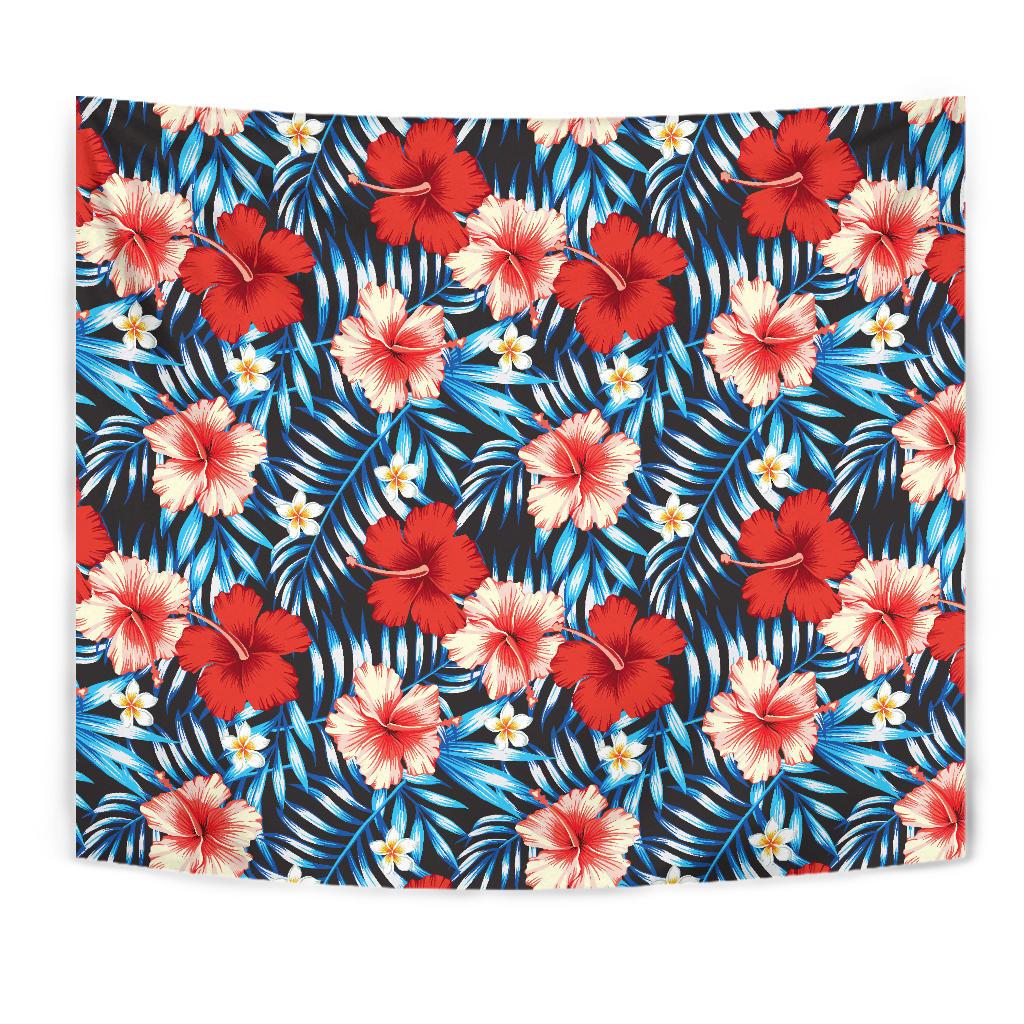 Red Hibiscus Blue Scene Tapestry