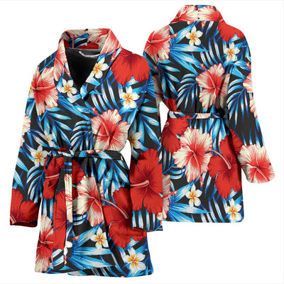 Red Hibiscus Blue Scene Women Bath Robe