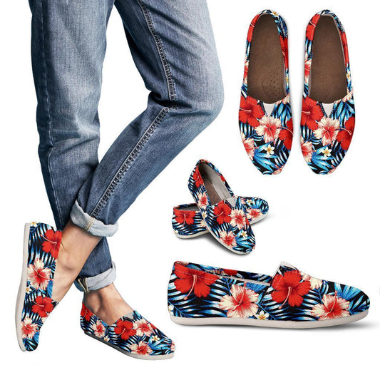 Red Hibiscus Blue Scene Women Casual Shoes-JorJune.com
