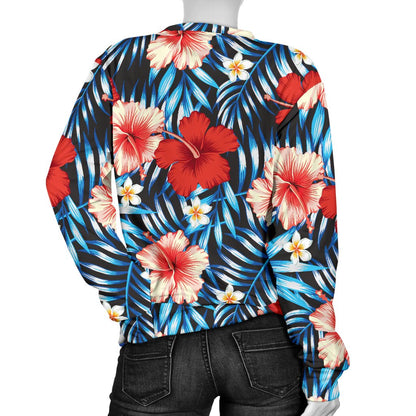 Red Hibiscus Blue Scene Women Crewneck Sweatshirt