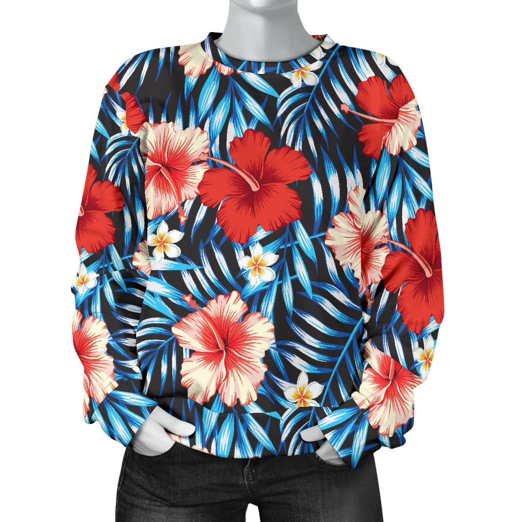 Red Hibiscus Blue Scene Women Crewneck Sweatshirt