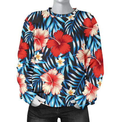 Red Hibiscus Blue Scene Women Crewneck Sweatshirt
