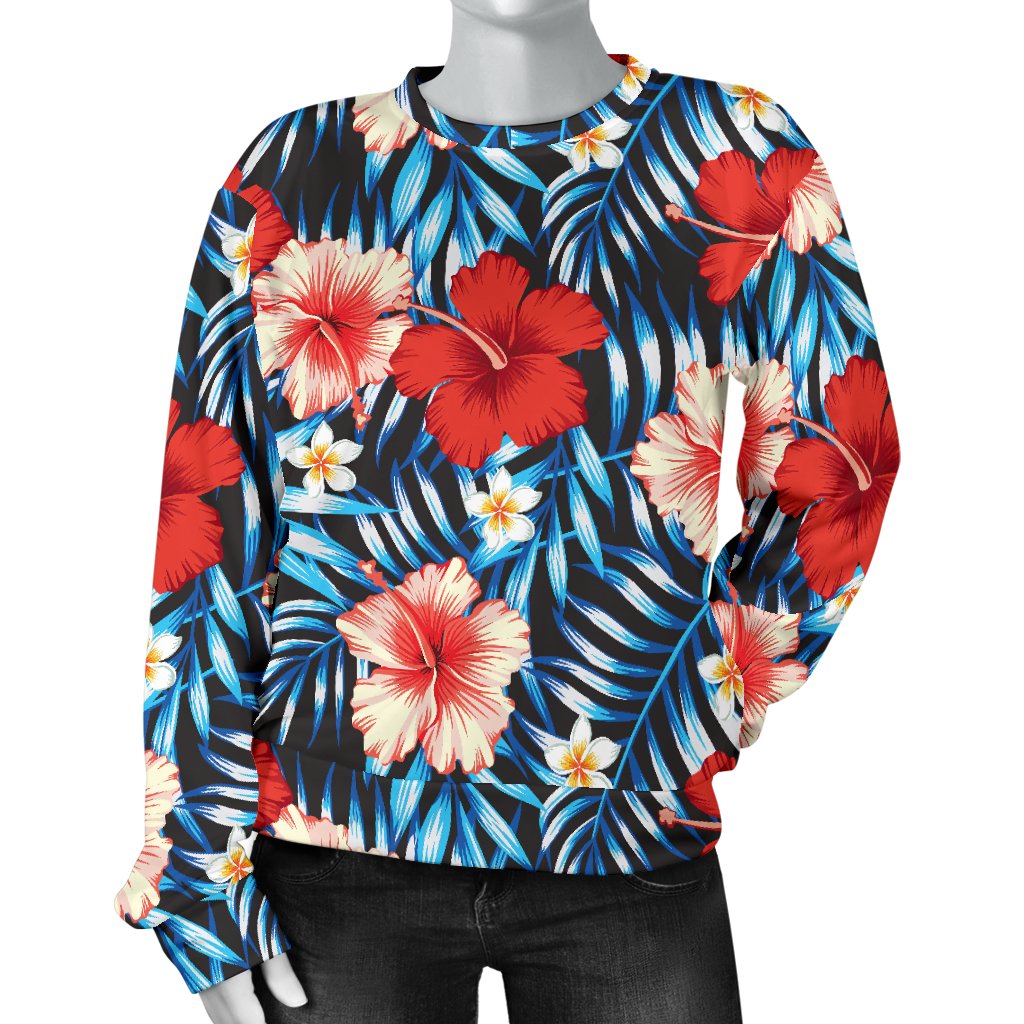 Red Hibiscus Blue Scene Women Crewneck Sweatshirt