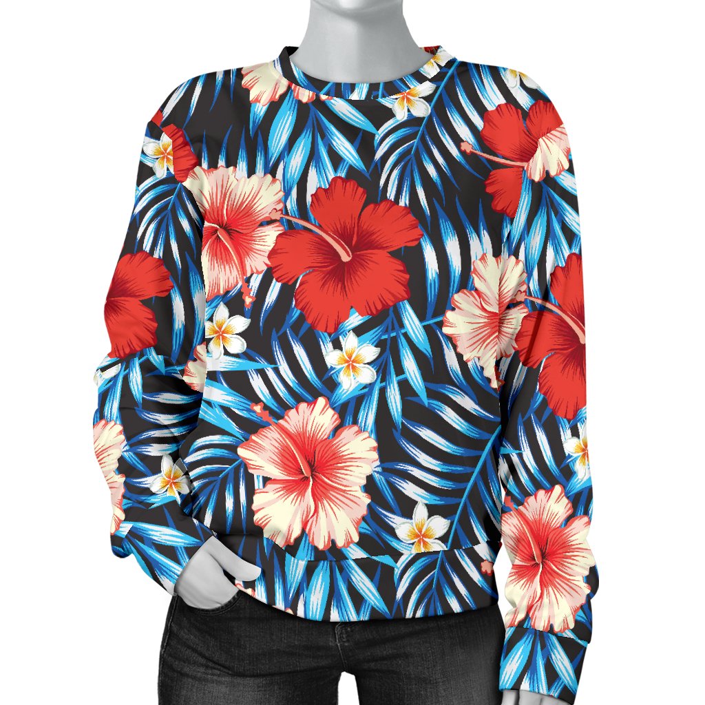 Red Hibiscus Blue Scene Women Crewneck Sweatshirt