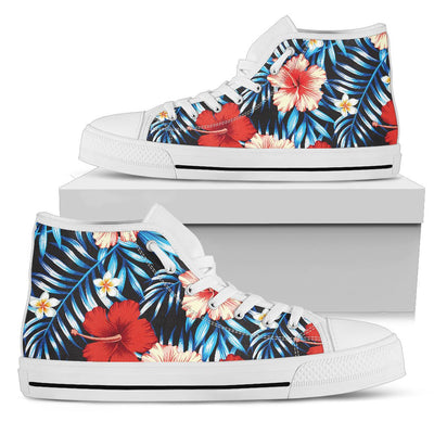 Red Hibiscus Blue Scene Women High Top Shoes