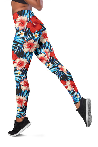 Red Hibiscus Blue Scene Women Leggings