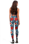 Red Hibiscus Blue Scene Women Leggings