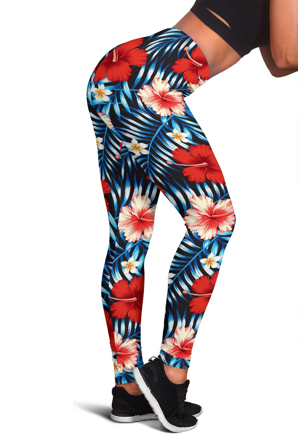 Red Hibiscus Blue Scene Women Leggings