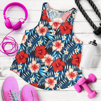 Red Hibiscus Blue Scene Women Racerback Tank Top