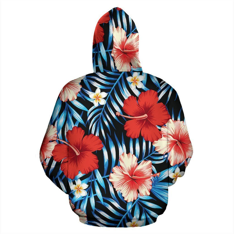 Red Hibiscus Hawaiian Tropical Flower Women Men Zip Up Hoodie