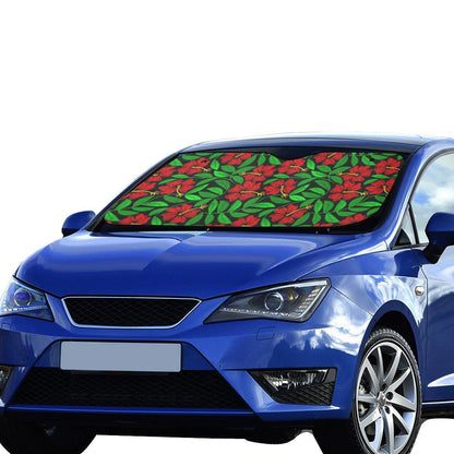 Red Hibiscus Embroidered Pattern Print Design HB03 Car Sun Shade-JorJune