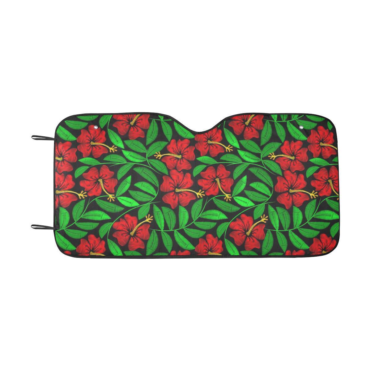 Red Hibiscus Embroidered Pattern Print Design HB03 Car Sun Shade-JorJune