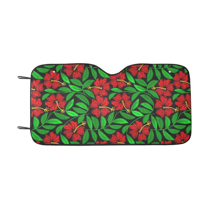 Red Hibiscus Embroidered Pattern Print Design HB03 Car Sun Shade-JorJune