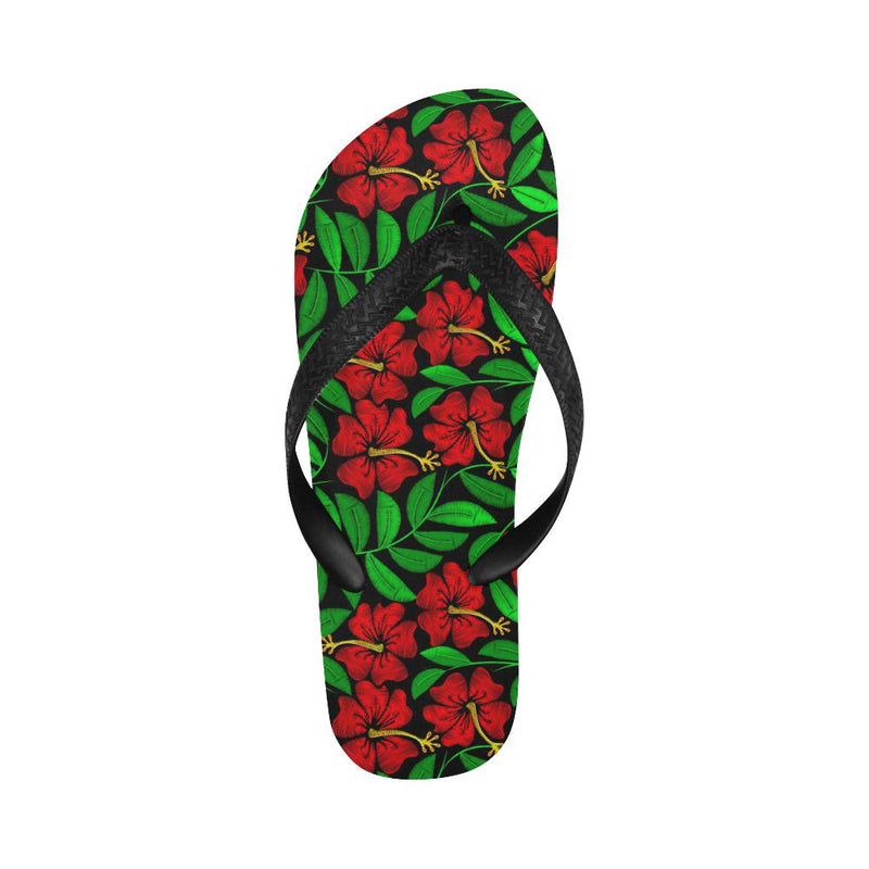 Red Hibiscus Embroidered Pattern Print Design HB03 Flip Flops-JorJune