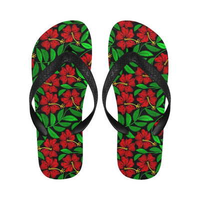 Red Hibiscus Embroidered Pattern Print Design HB03 Flip Flops-JorJune