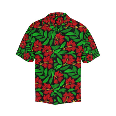 Red Hibiscus Embroidered Pattern Print Design HB03 Men Hawaiian Shirt-JorJune