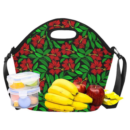 Red Hibiscus Embroidered Pattern Print Design HB03 Neoprene Lunch Bag-JorJune