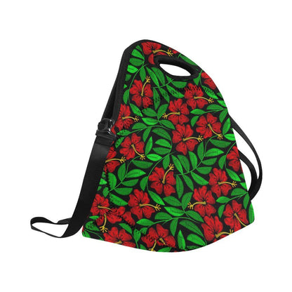 Red Hibiscus Embroidered Pattern Print Design HB03 Neoprene Lunch Bag-JorJune