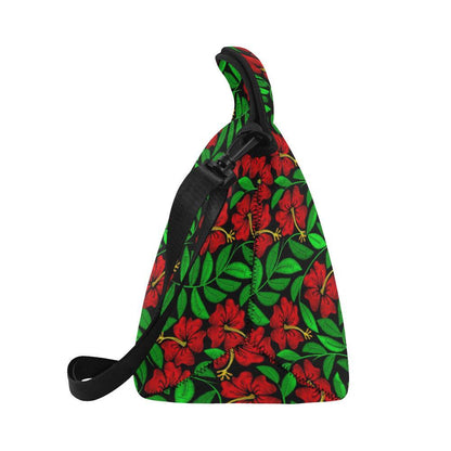 Red Hibiscus Embroidered Pattern Print Design HB03 Neoprene Lunch Bag-JorJune