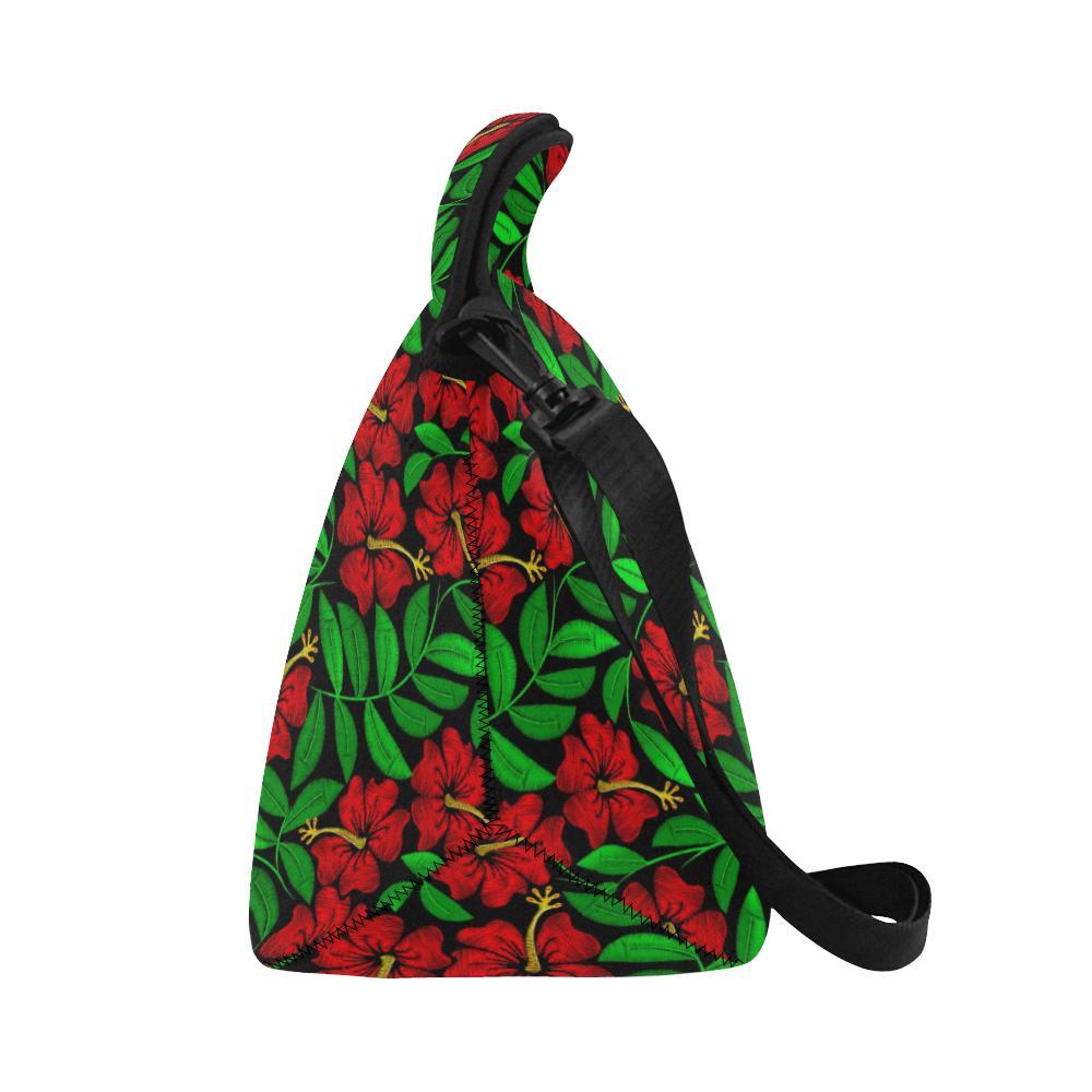 Red Hibiscus Embroidered Pattern Print Design HB03 Neoprene Lunch Bag-JorJune
