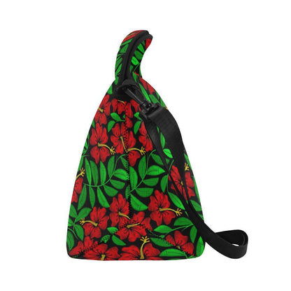 Red Hibiscus Embroidered Pattern Print Design HB03 Neoprene Lunch Bag-JorJune