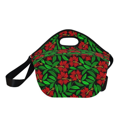 Red Hibiscus Embroidered Pattern Print Design HB03 Neoprene Lunch Bag-JorJune
