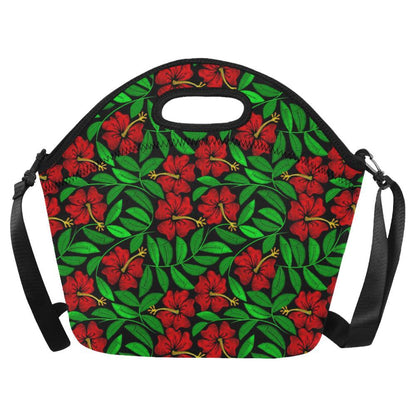 Red Hibiscus Embroidered Pattern Print Design HB03 Neoprene Lunch Bag-JorJune